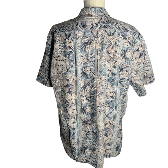 Cooke Street Reverse Print Hawaiian Shirt 2XL Grey Blue Floral Button Up Camp - Picture 4 of 6